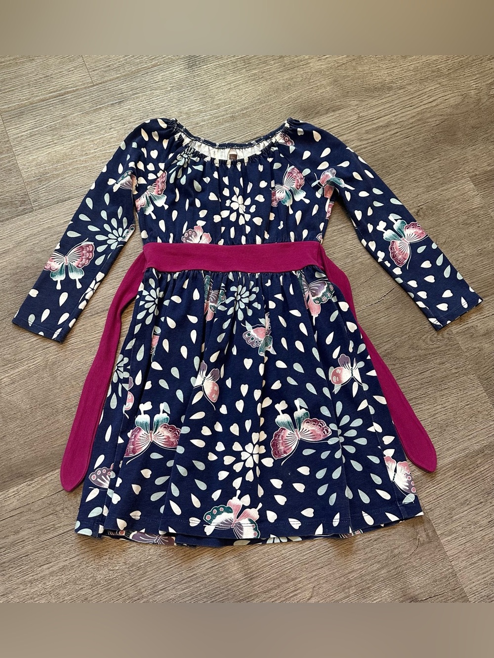 Tea collection long sleeve navy butterfly 100% Cotton dress